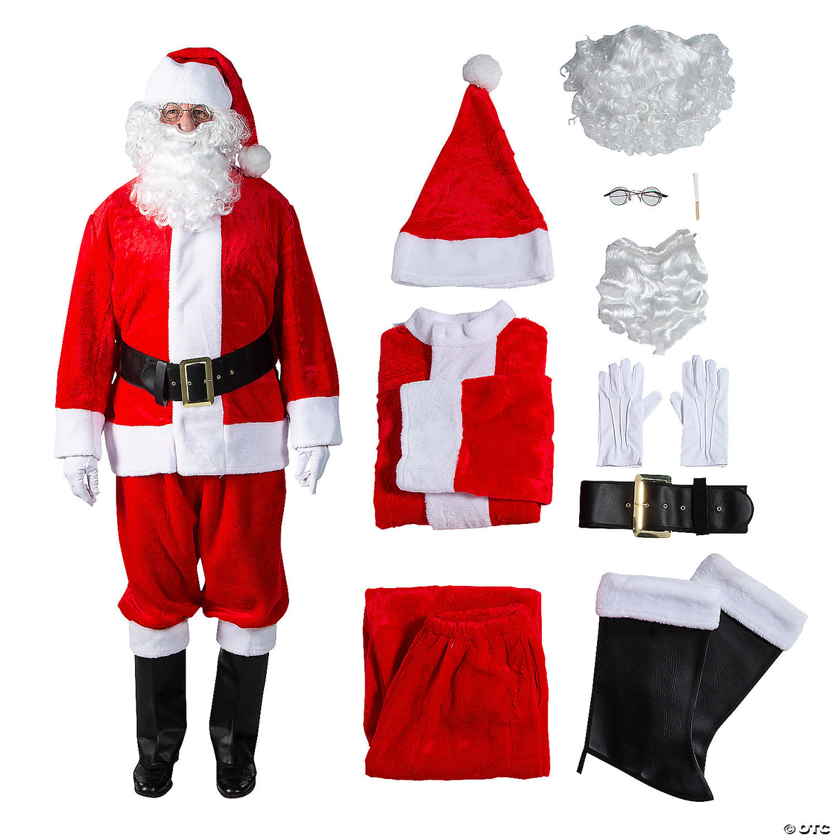 Adult Men’s 10-Piece Deluxe Plush Santa Suit Costume - XL