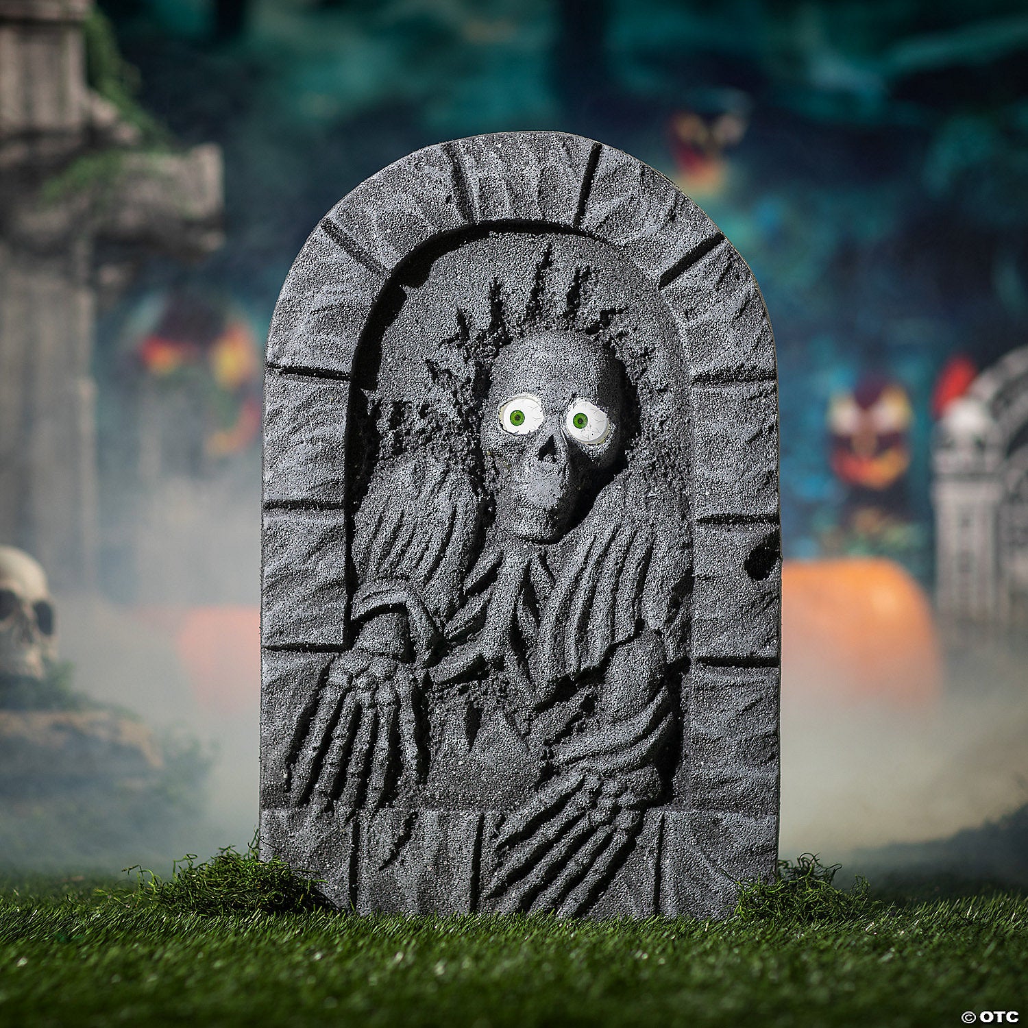 2 Ft. Gray Plastic Skeleton Tombstone With Moving Eyes Halloween Decoration