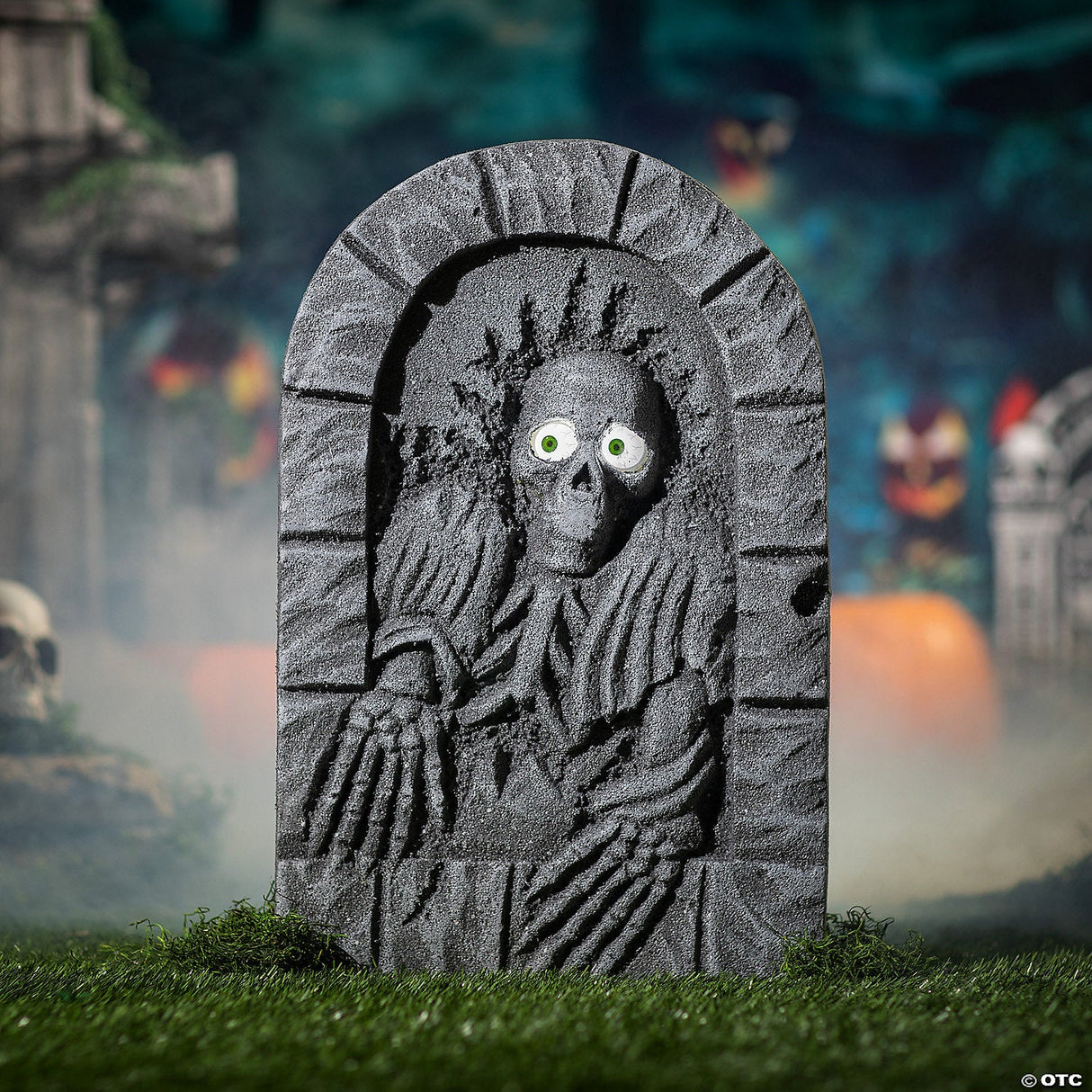2 Ft. Gray Plastic Skeleton Tombstone With Moving Eyes Halloween Decoration