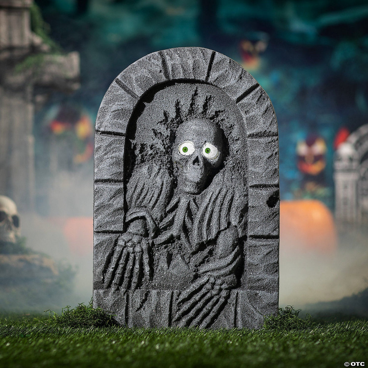 2 Ft. Gray Plastic Skeleton Tombstone With Moving Eyes Halloween Decoration