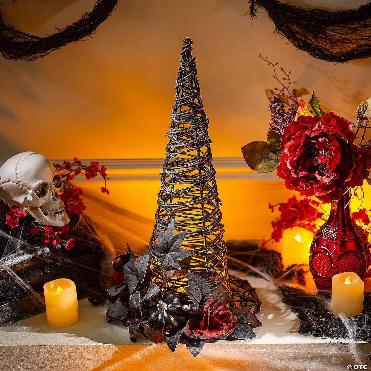 9" X 17 3/4" Black Rattan Wicker Witch’s Hat Halloween Decoration