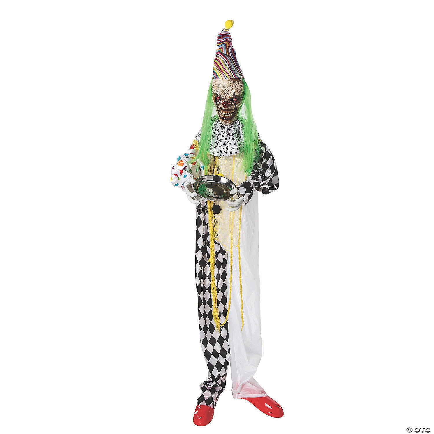5 Ft. 6" Hanging Animated Multicolored Clown With Green Hair Halloween Decoration