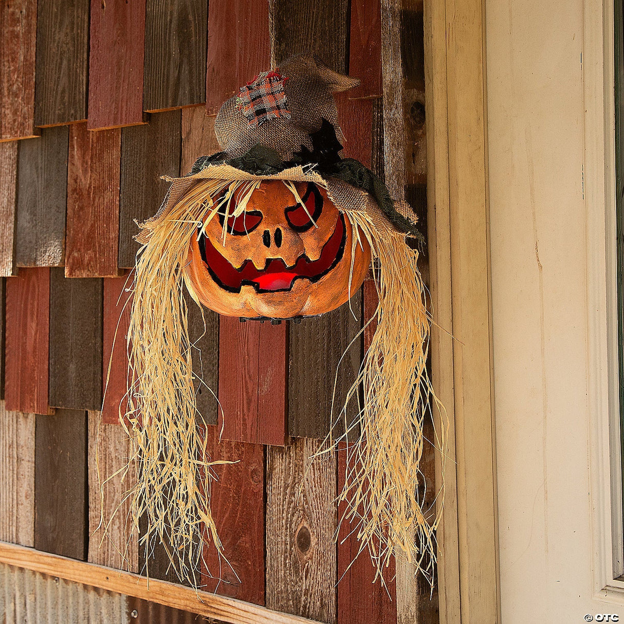 11 3/4" X 27 1/2" Hanging Pumpkin Head Plastic Halloween Decoration