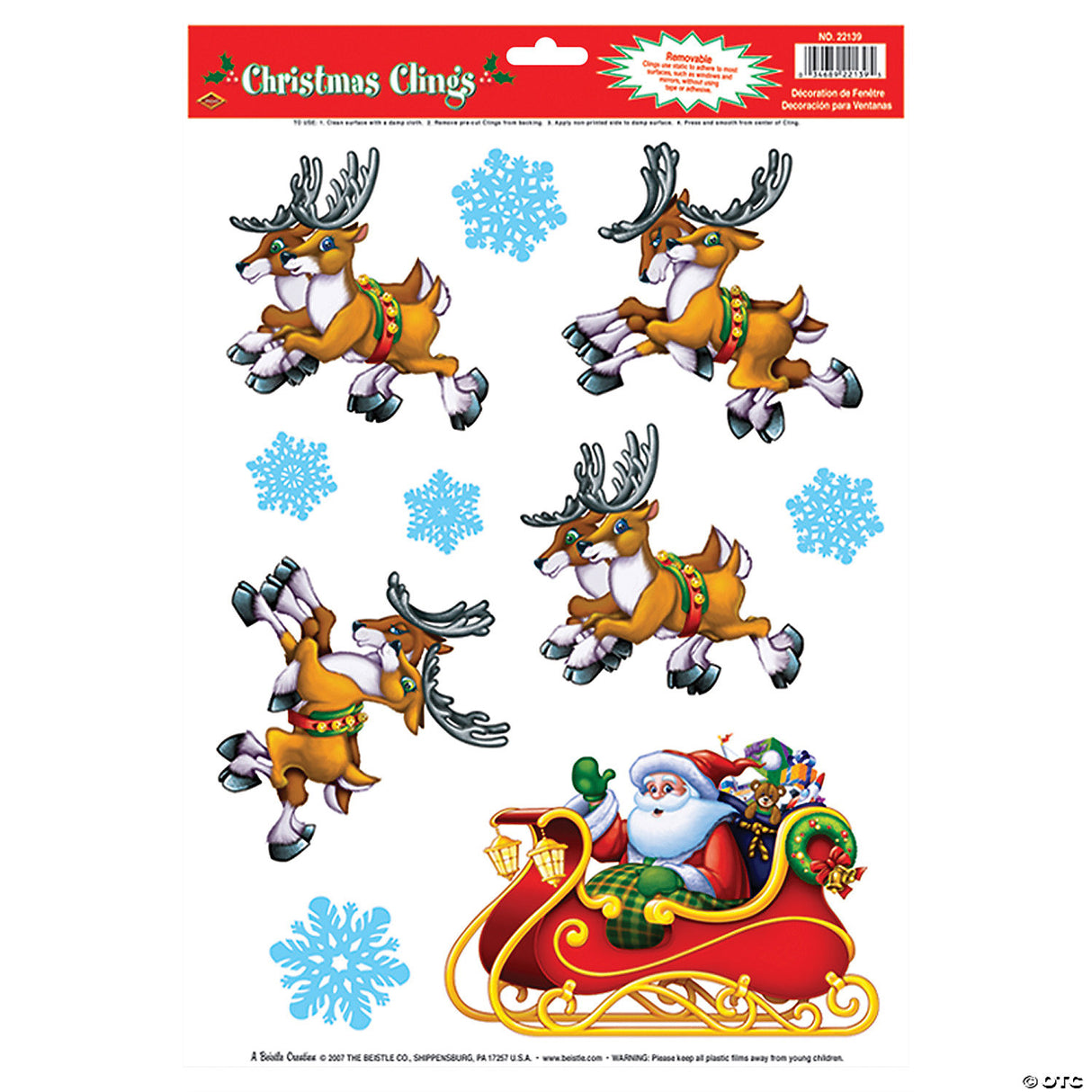 Santa Sleigh Window Clings – Christmas Holiday Party Decoration Prop Seasonal