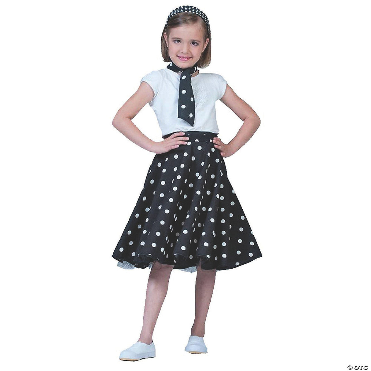 Girl's Black & White Sock Hop Costume – Retro 50s Kids Halloween Outfit