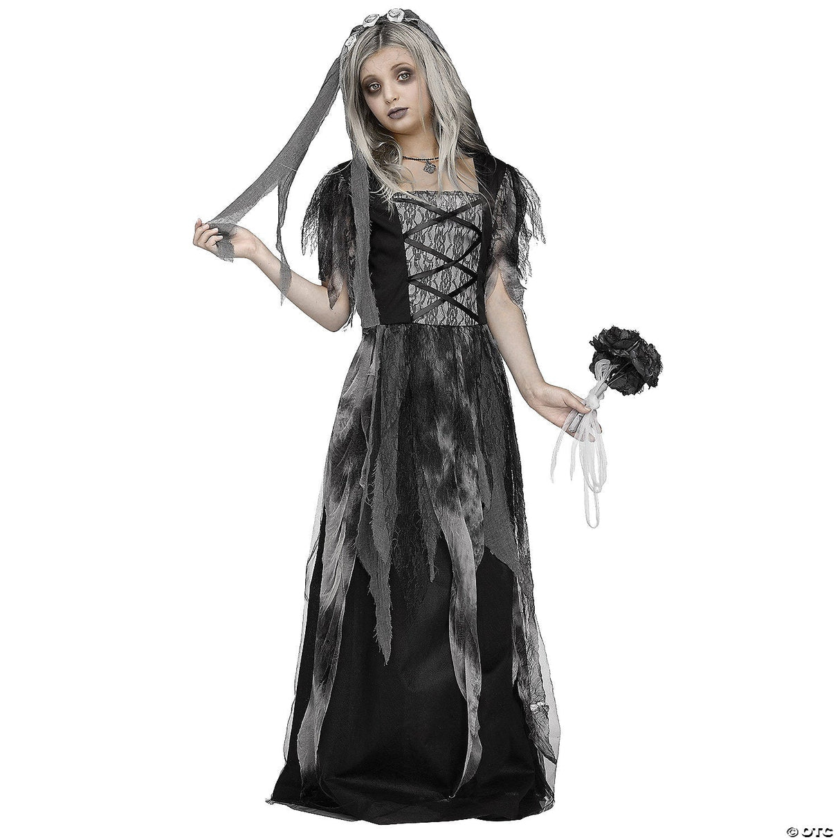 Girl's Cemetery Bride Costume XL – Scary Kids Halloween Dress Up Outfit