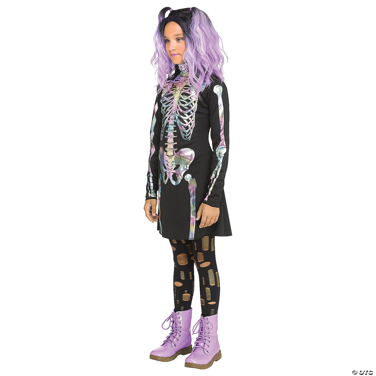HOLOGRAPHIC SKELETON CH SM 4-6 - Girls Halloween Costume Cosplay Party Dress Up