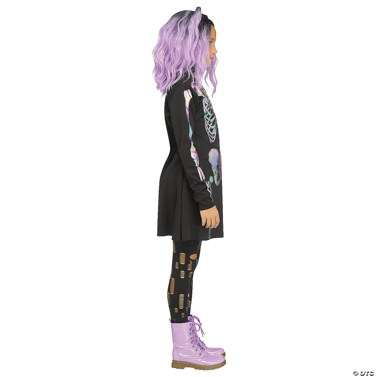 HOLOGRAPHIC SKELETON CH SM 4-6 - Girls Halloween Costume Cosplay Party Dress Up