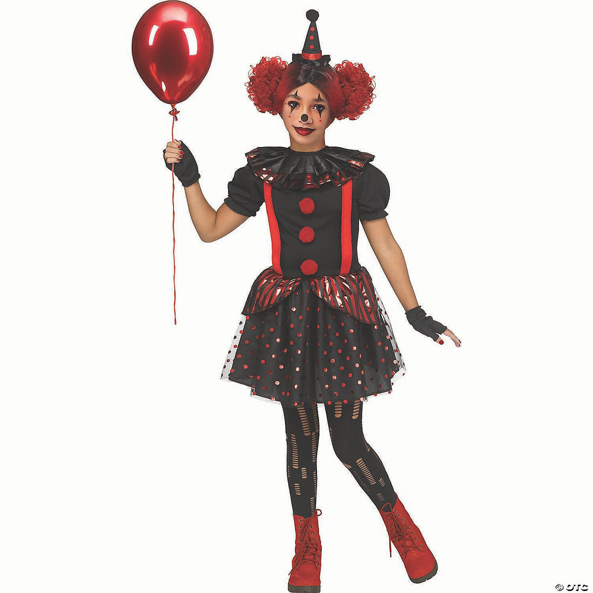Girl’s Black & Red Chrome Polyester Clown Costume - Extra Large 14-16 - Hallowee