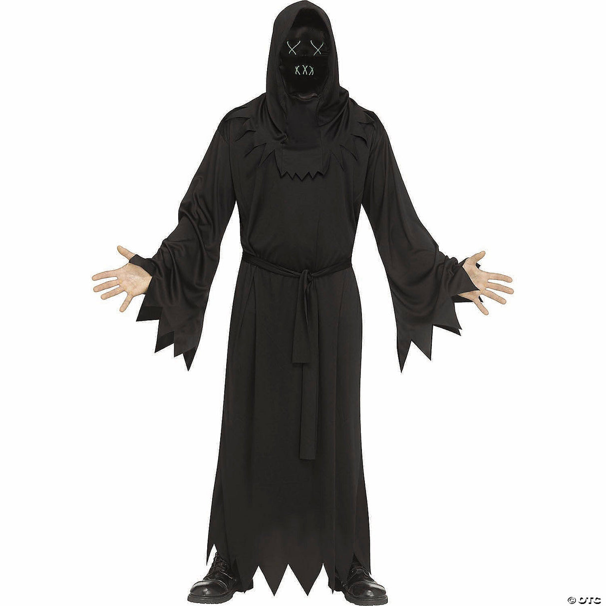 Adults Black Robe With Electroluminescent Mask Phantom Costume - Halloween Mask