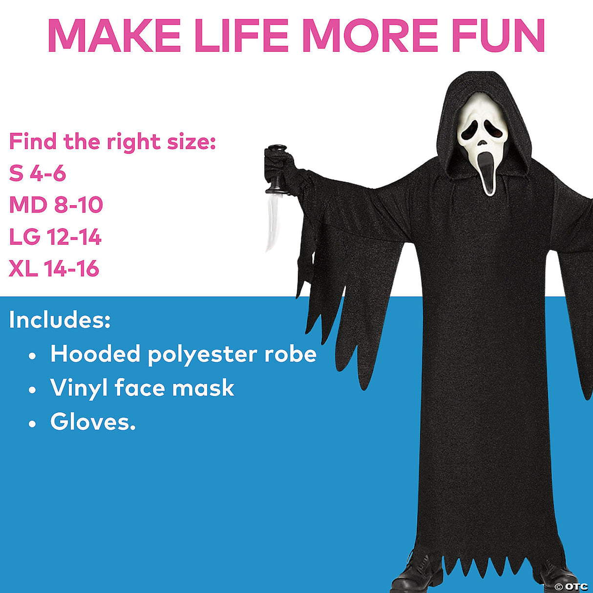 GHOST FACE 25 ANNIV CHILD MED - Halloween Costume Cosplay & Party Outfit For Kid