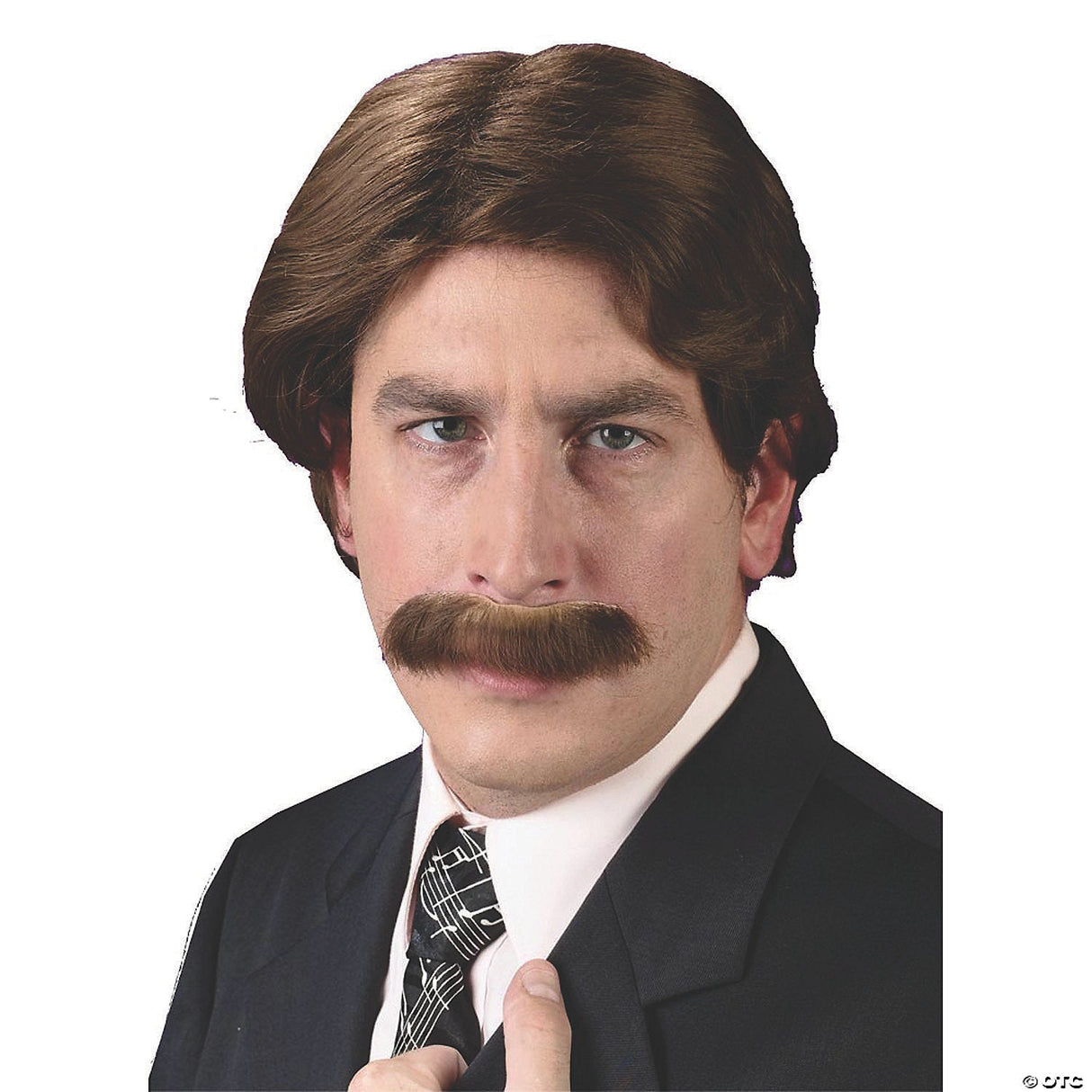 Men's Brown 70s Wig & Mustache Set