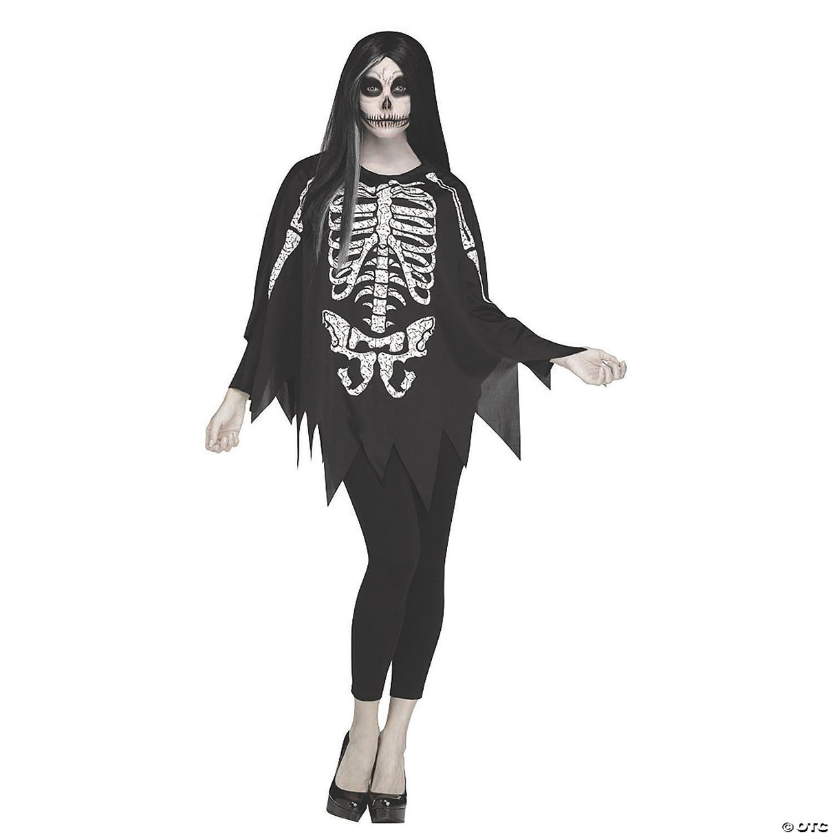 Skeleton Poncho Adult One Size – Halloween Costume Scary Dress Up Cape