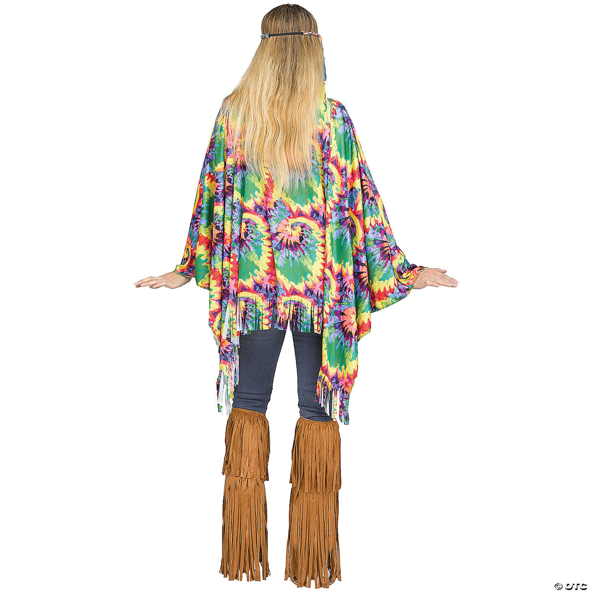 Adults Tie-Dye Hippie Poncho – Retro 60s Halloween Cosplay Party Outfit