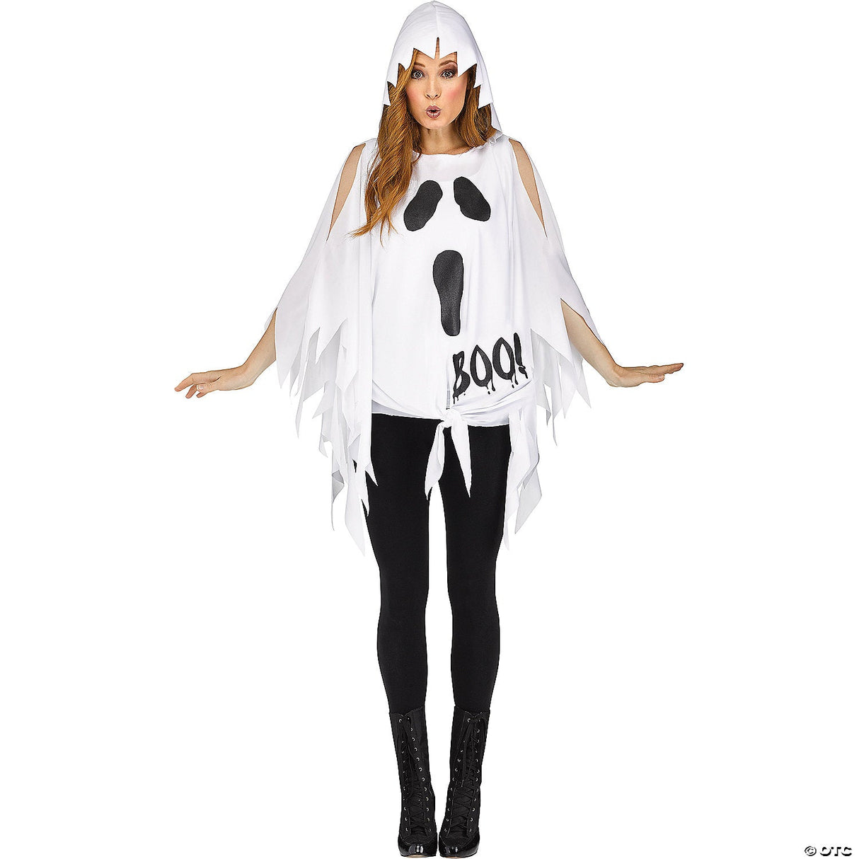 Adult Ghost Print Poncho Costume – Spooky Halloween Party Outfit for Adults