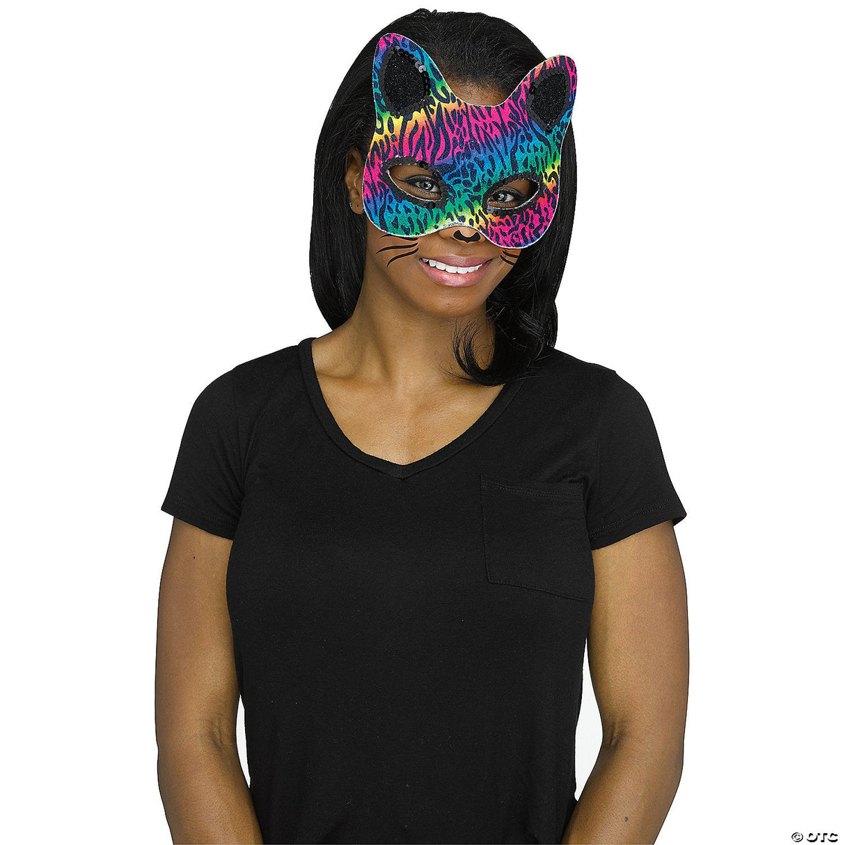 Adults Cat Masks With Tattoos Rainbow - Funny Cat Halloween Costume Accessory Pr