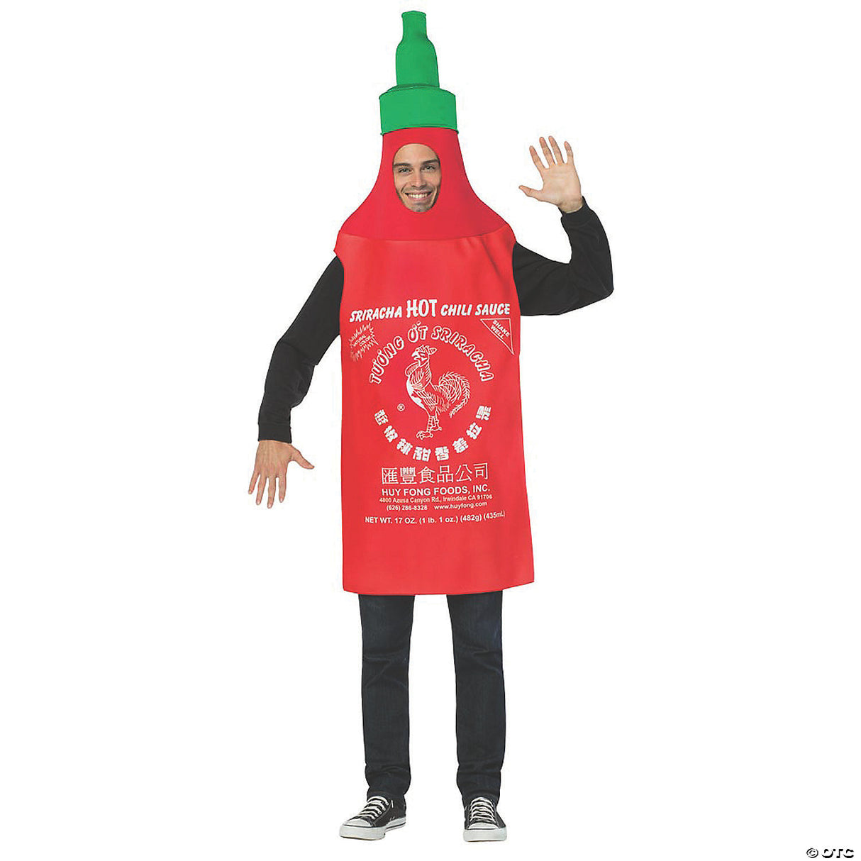 Adults Sriracha Bottle Costume – Funny Hot Sauce Halloween Cosplay Party Outfit