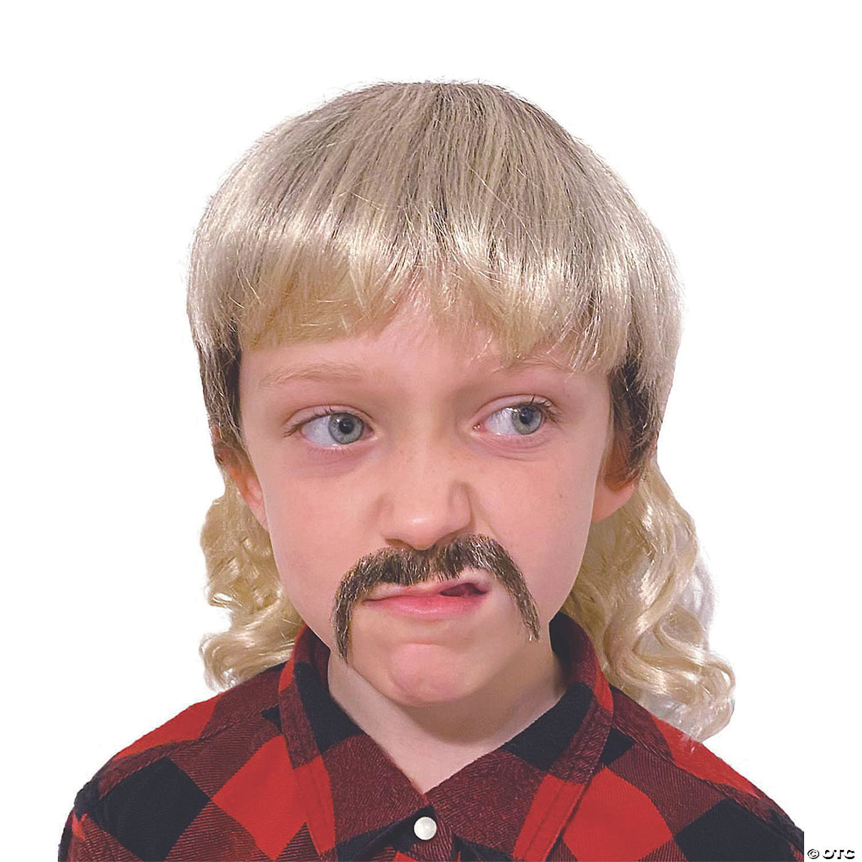Kid's Blonde Mullet & Brown Mustache Costume Wig Set for Halloween Dress Up Play