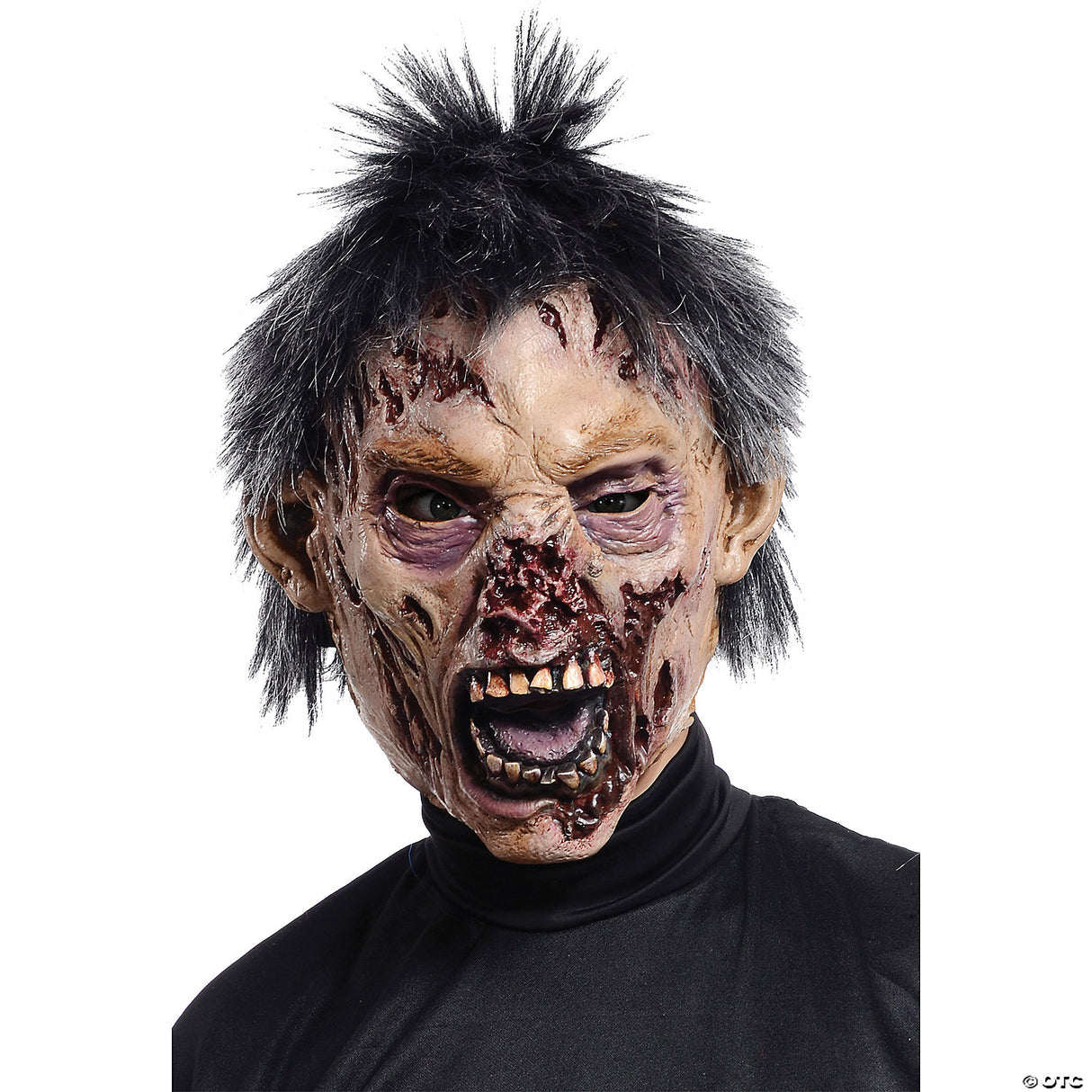 Adults Zombie Mask With Black Hair – Scary Halloween Costume Accessory Prop