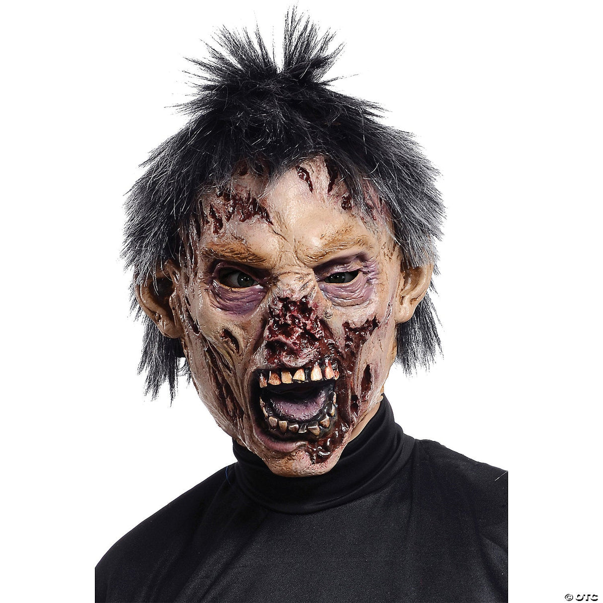 Adults Zombie Mask With Black Hair – Scary Halloween Costume Accessory Prop