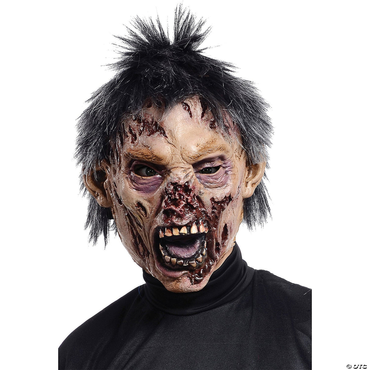Adults Zombie Mask With Black Hair – Scary Halloween Costume Accessory Prop