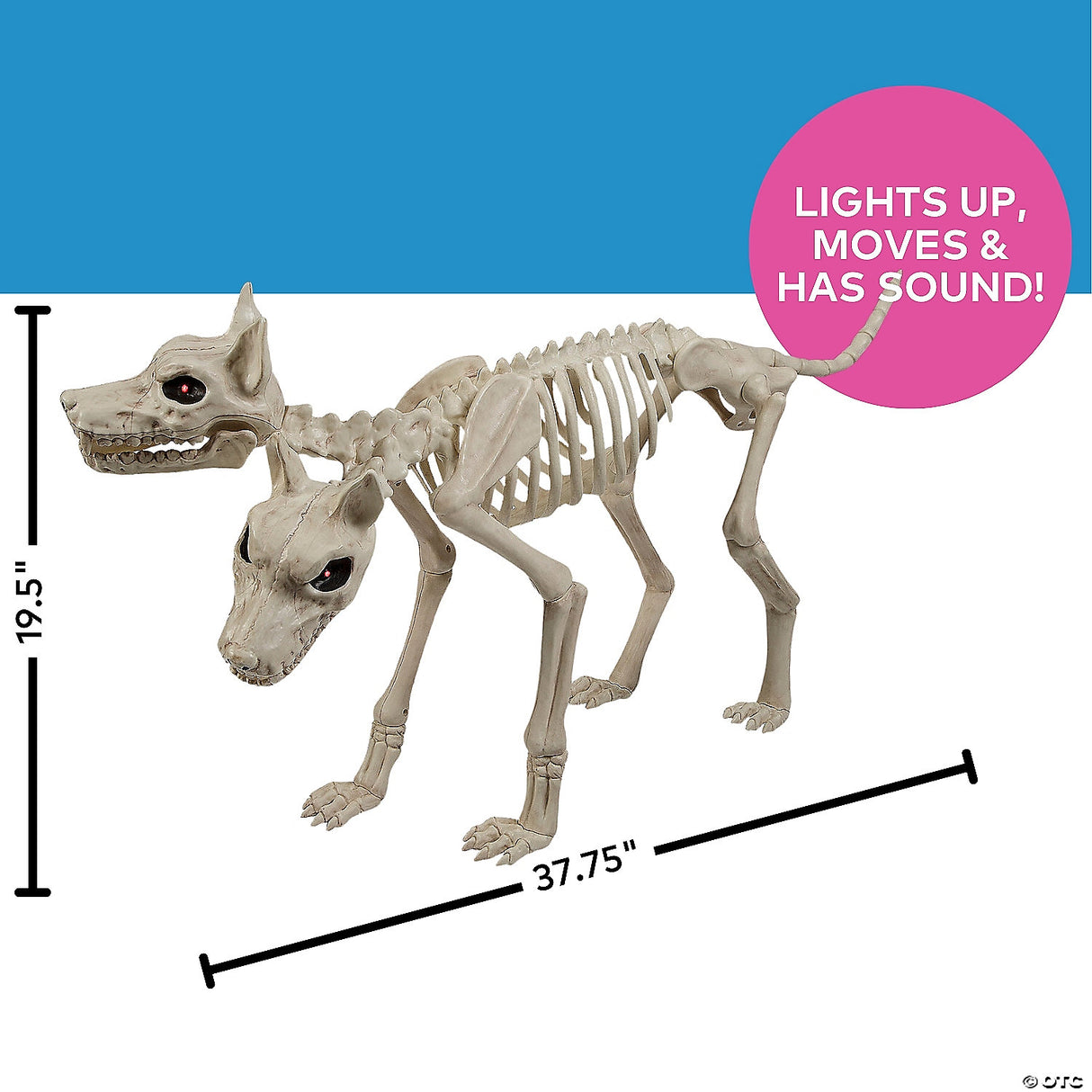37 3/4" Animated Two-headed Doberman Dog Skeleton Halloween Decoration