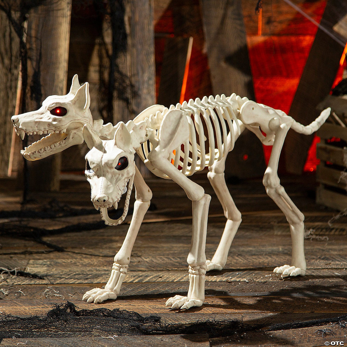 37 3/4" Animated Two-headed Doberman Dog Skeleton Halloween Decoration