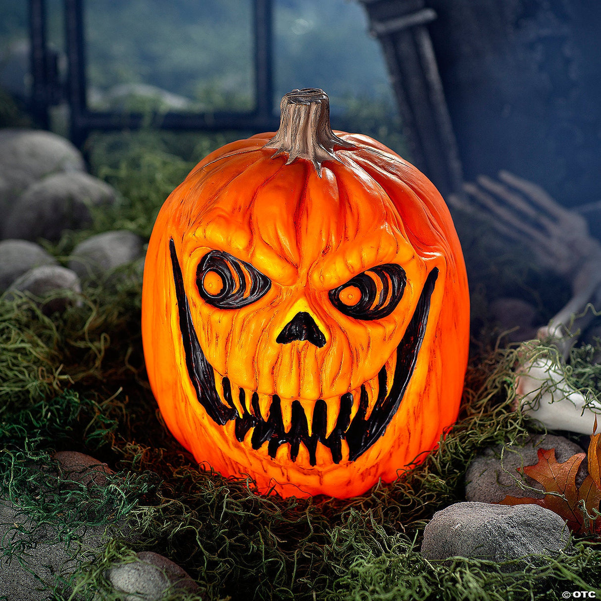 8 1/4" Light-up Creepy Plastic Pumpkin With Sound Halloween Decoration