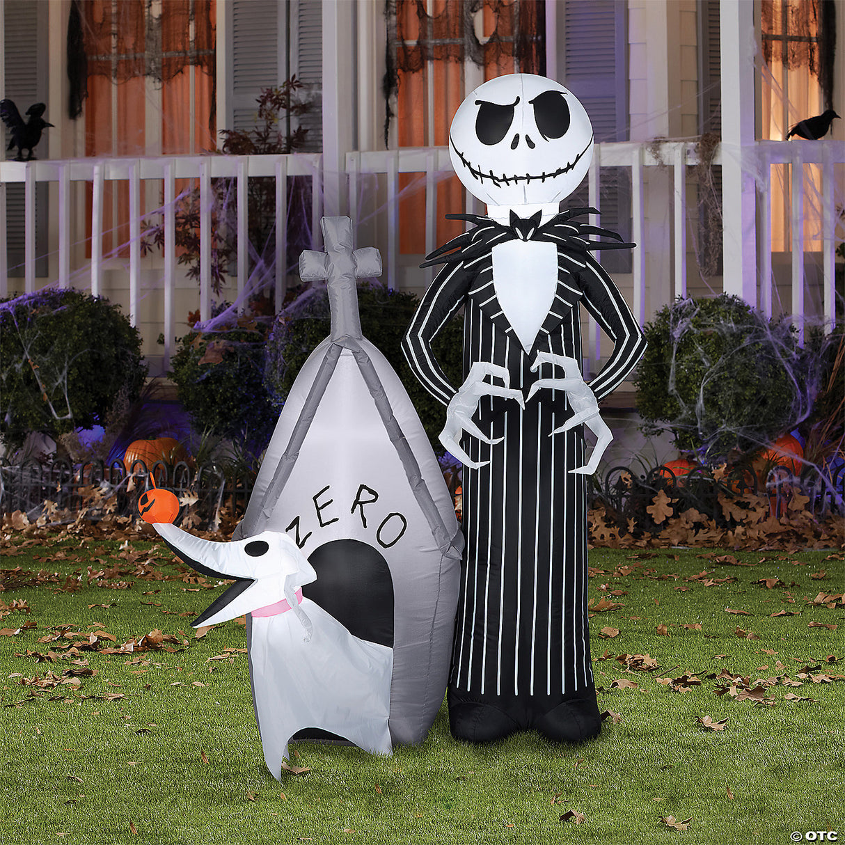 60" Blow Up Inflatable Nightmare Before Christmas Jack Skellington & Zero With House Outdoor Halloween Yard Decoration