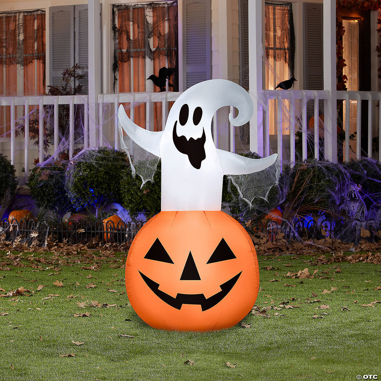 53" Blow-up Inflatable Ghost Jack-o’-lantern With Built-in Led Lights Outdoor Yard Decoration