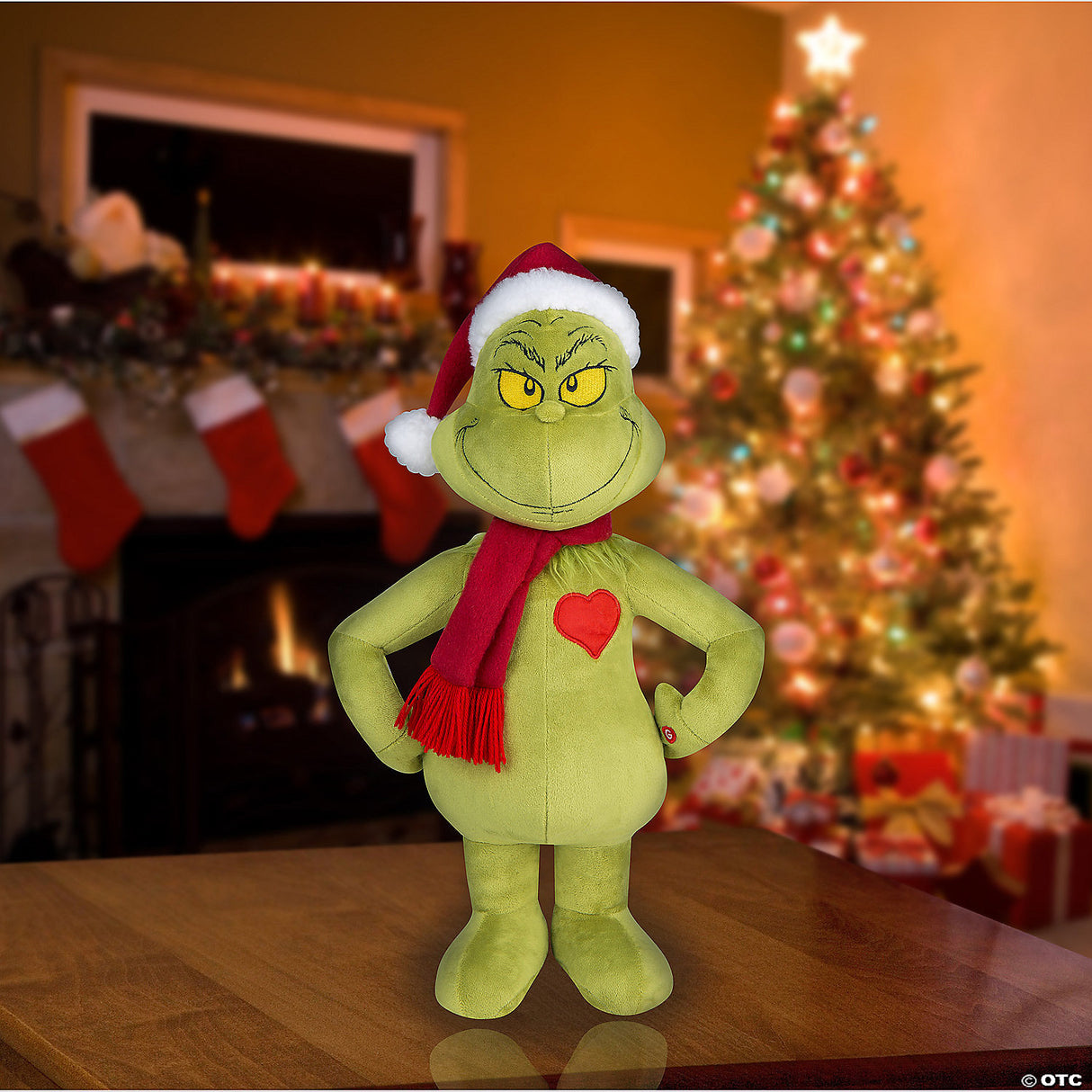19" Holiday Greeter Stuffed Grinch With Light-up Heart Christmas Decoration