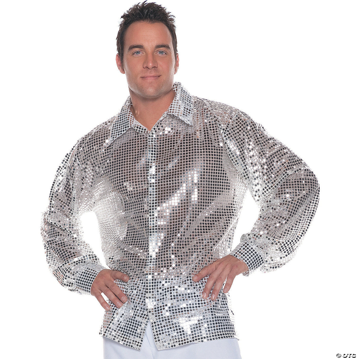 Men’s Silver Sequin Shirt Costume – Extra Large Disco Halloween Outfit