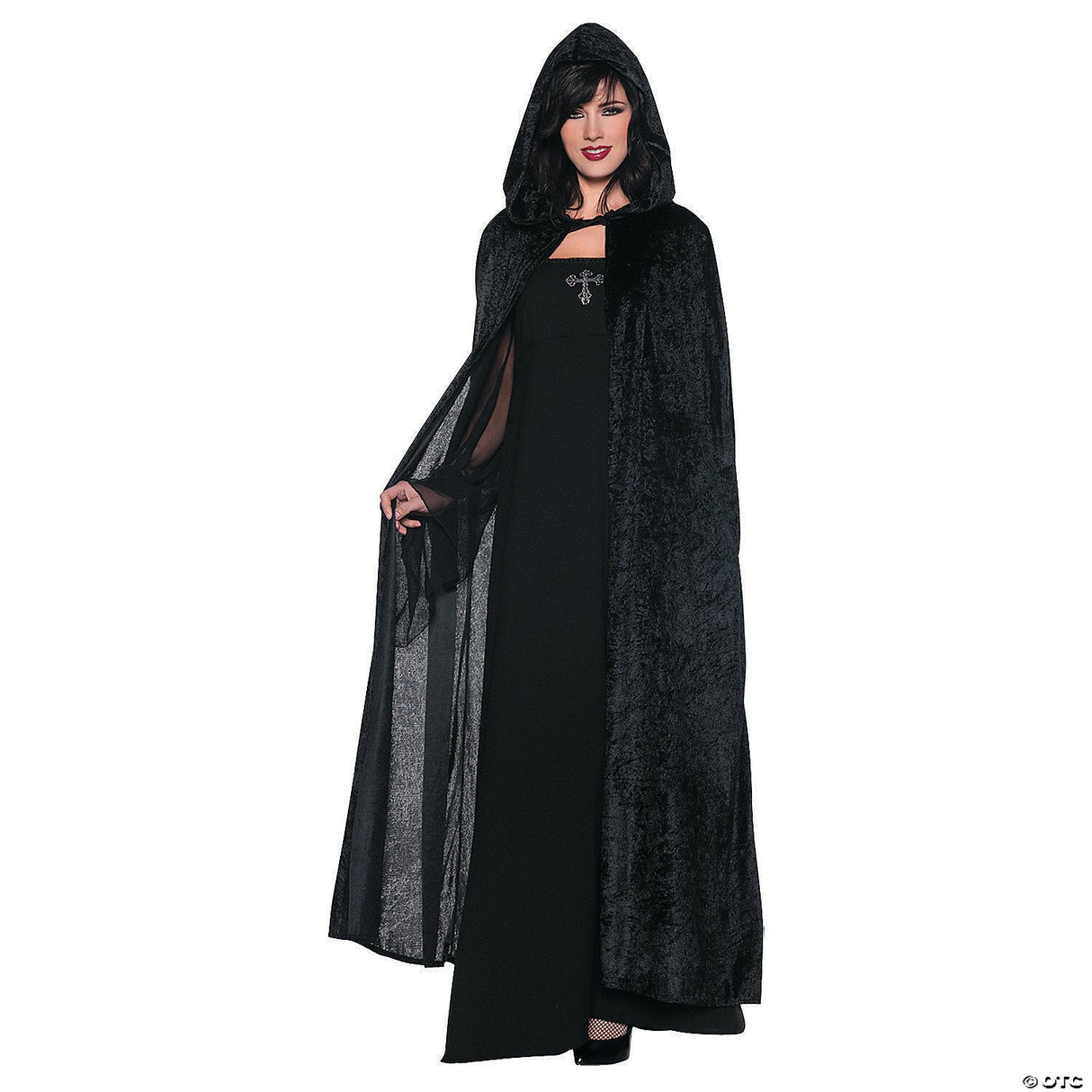 55” Hooded Cloak Black Velvet – Adult Halloween Costume Cape Cloak