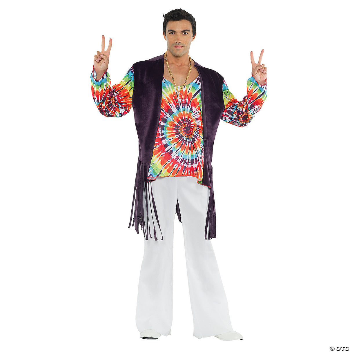 Adults 60's Tie Dye Costume - Retro Hippie Halloween Party Cosplay Outfit