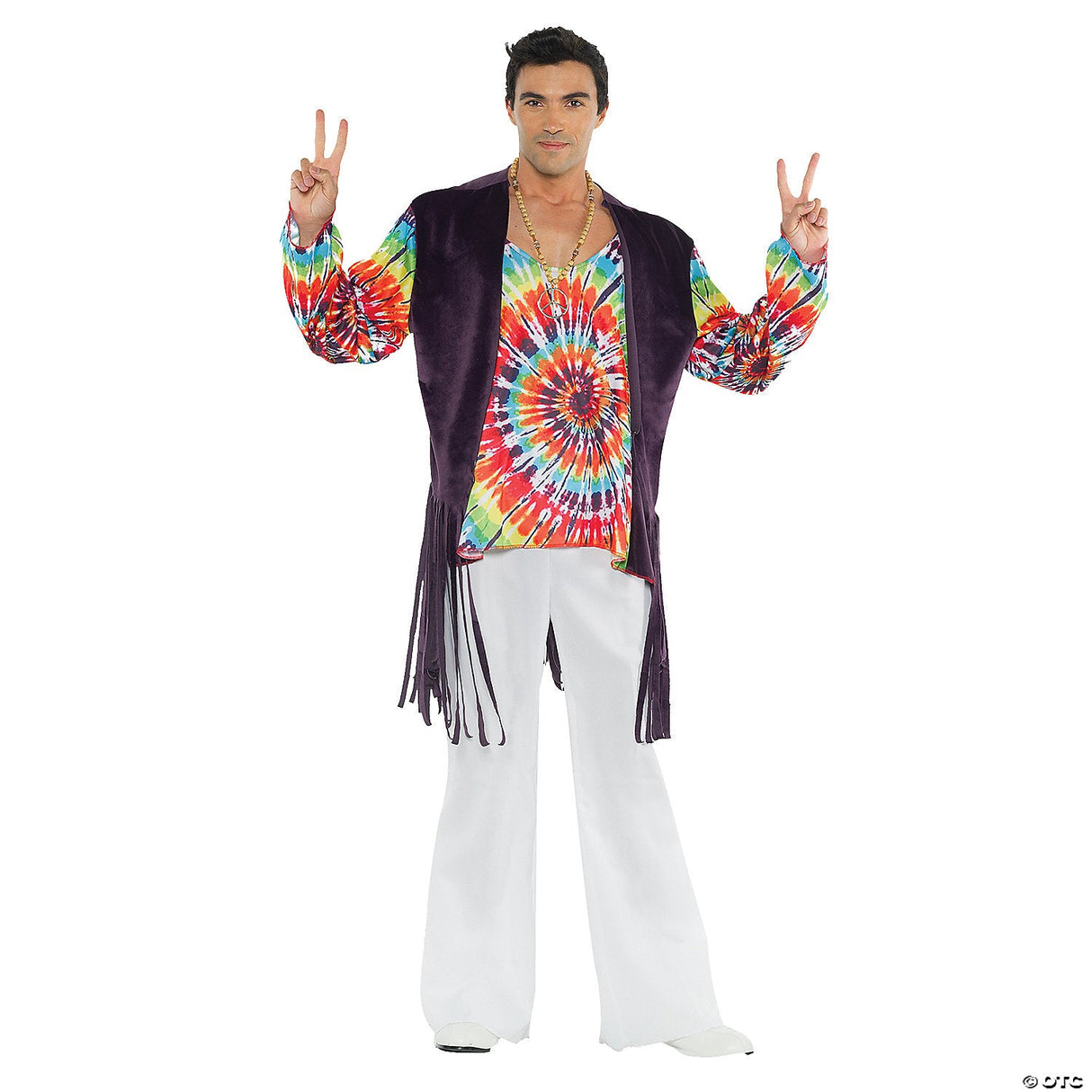 Adults 60's Tie Dye Costume - Retro Hippie Halloween Party Cosplay Outfit