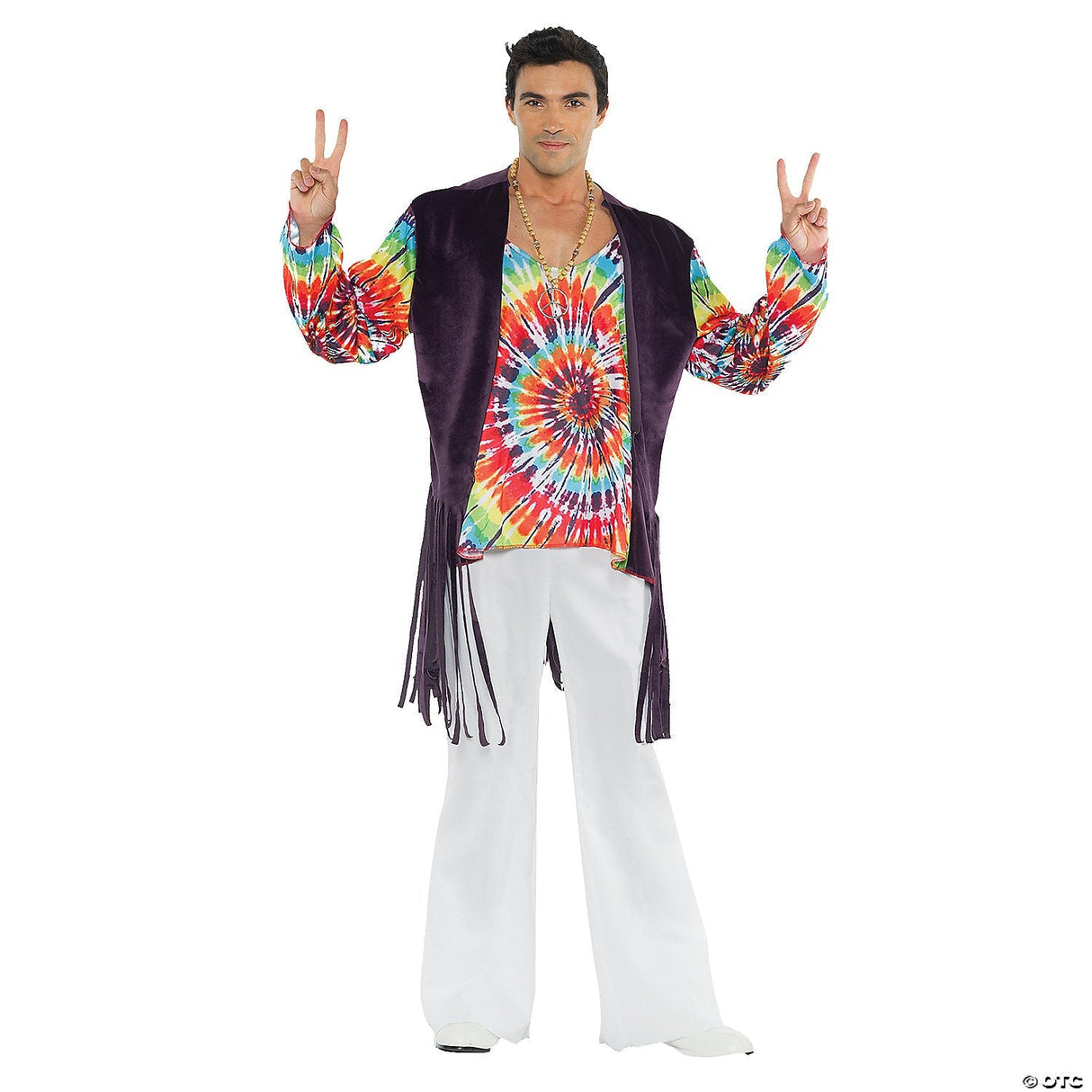 Adults 60's Tie Dye Costume - Retro Hippie Halloween Party Cosplay Outfit