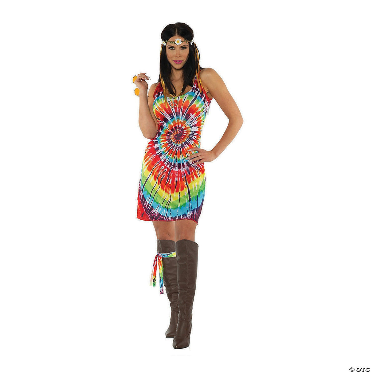 Tie Dye Mini Dress Adult X-Large – 70’s Hippie Retro Halloween Party Costume