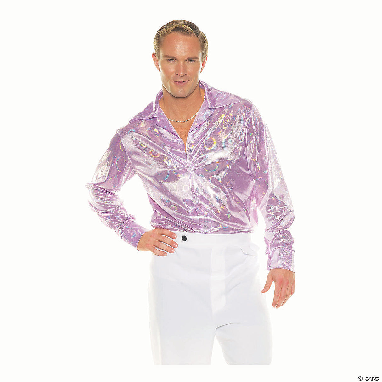 Disco Shirt Purple Circles OS – Men’s Halloween 70s Costume Top