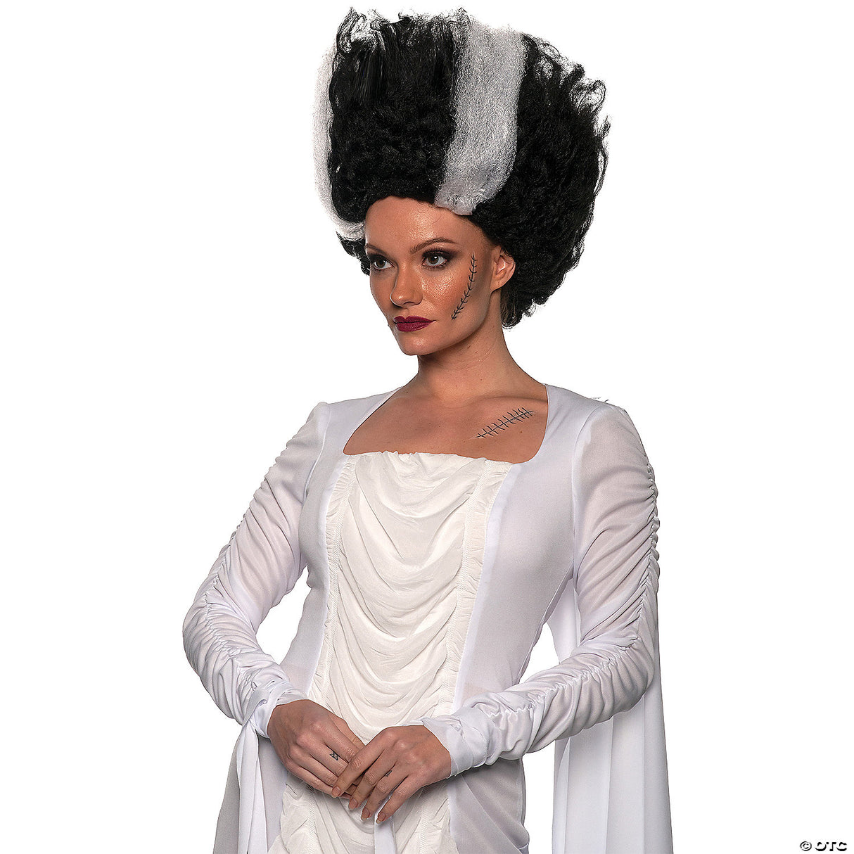 Adults Black Tall Wig With White Stripes – Funny Halloween Costume Accessory