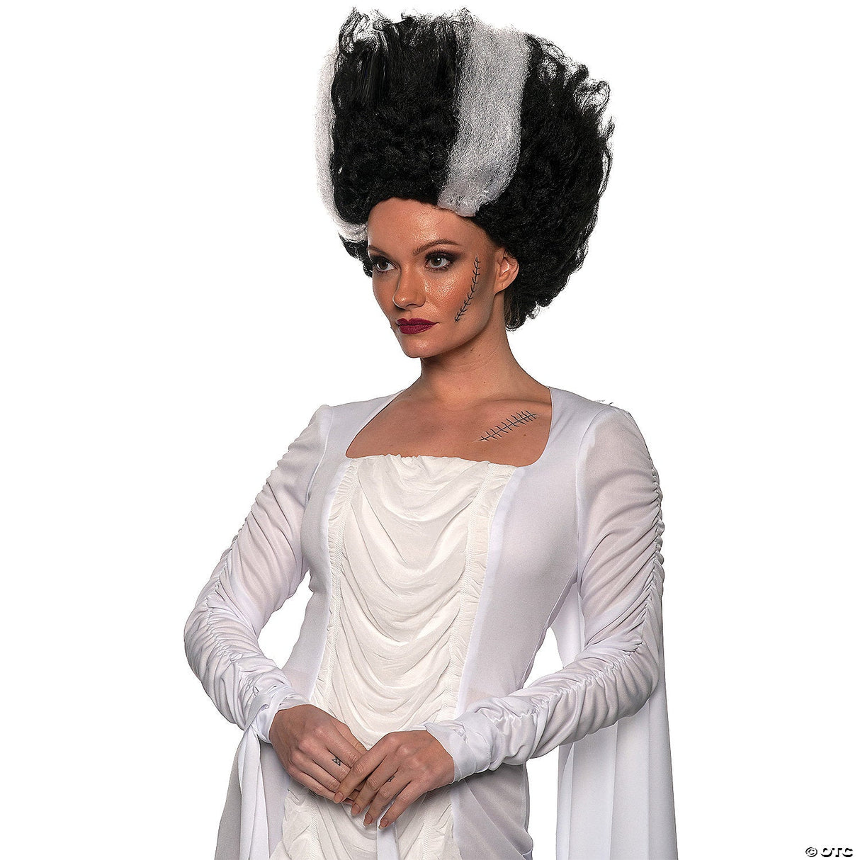 Adults Black Tall Wig With White Stripes – Funny Halloween Costume Accessory