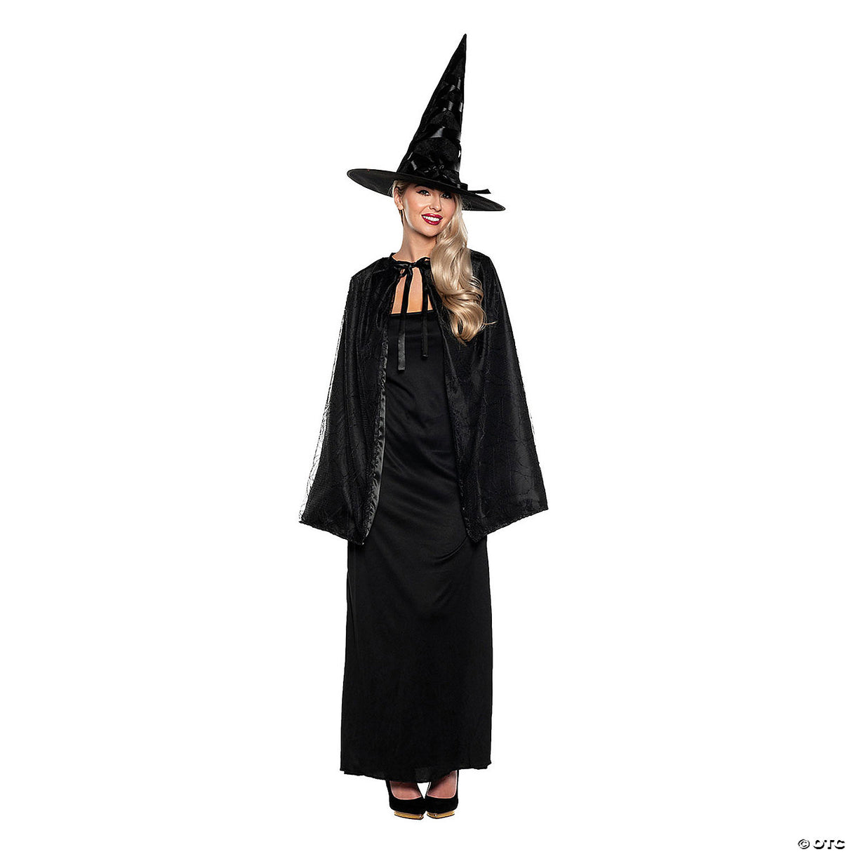 Adults Black Witch Cape & Hat Costume Set – Scary Halloween Cosplay Party Outfit