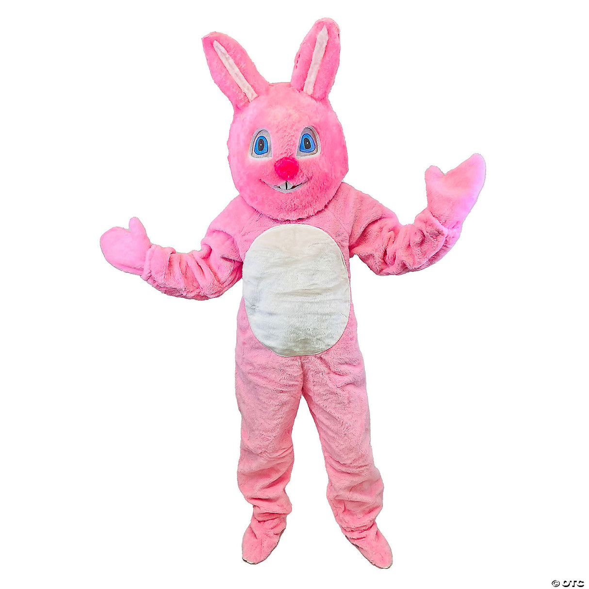 ADLT BUNNY SUIT W/MASCOT HEAD PNK MD