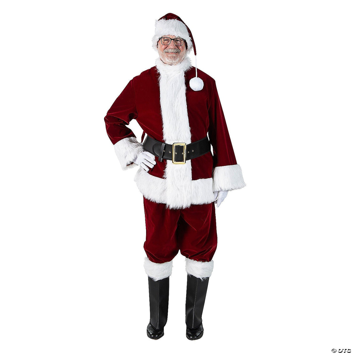 Men's Burgundy Velvet Santa Suit Costume - XL Halloween Costume Accessory Party