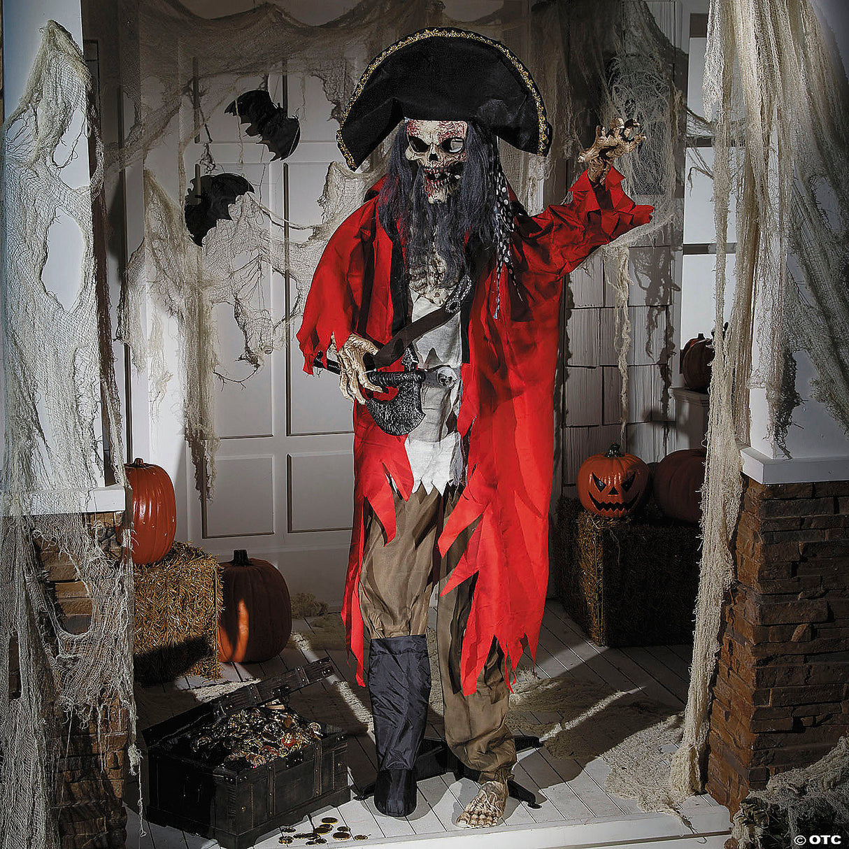 6 Ft. Standing Animated Plastic Skeleton Pirate Halloween Decoration