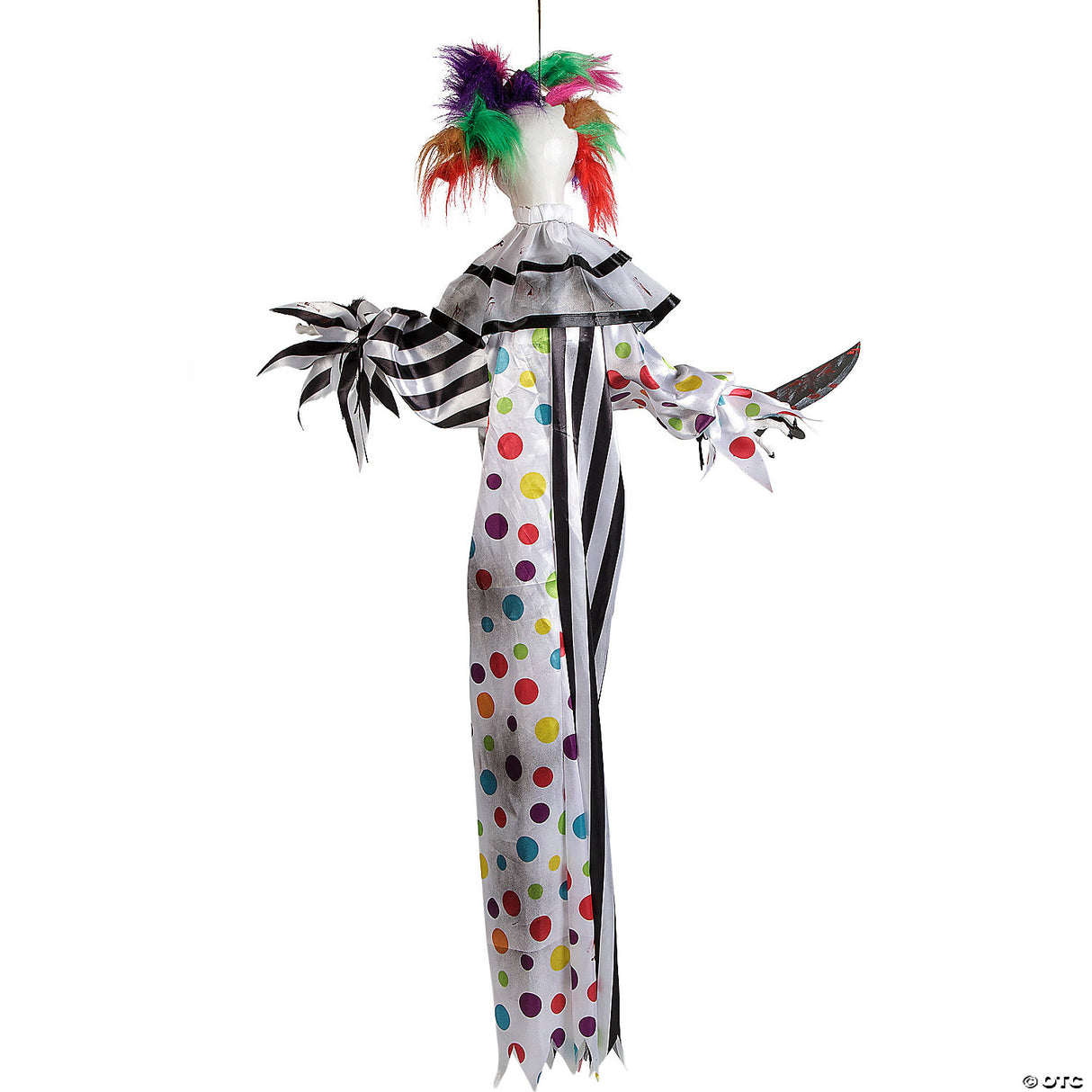 4 Ft. Hanging Animated Clown With Multicolored Hair Halloween Decoration