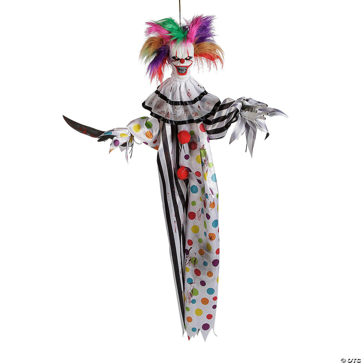 4 Ft. Hanging Animated Clown With Multicolored Hair Halloween Decoration