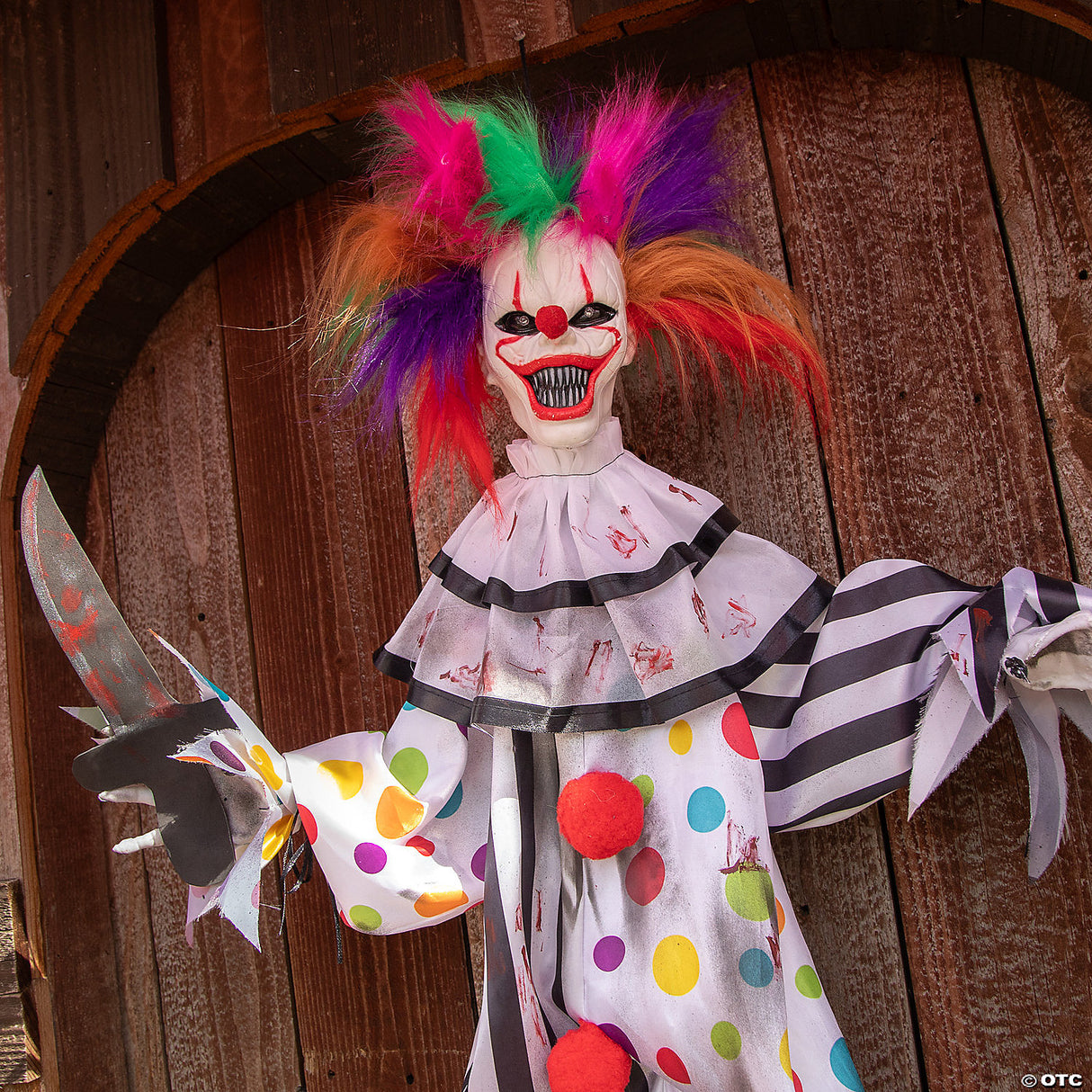 4 Ft. Hanging Animated Clown With Multicolored Hair Halloween Decoration