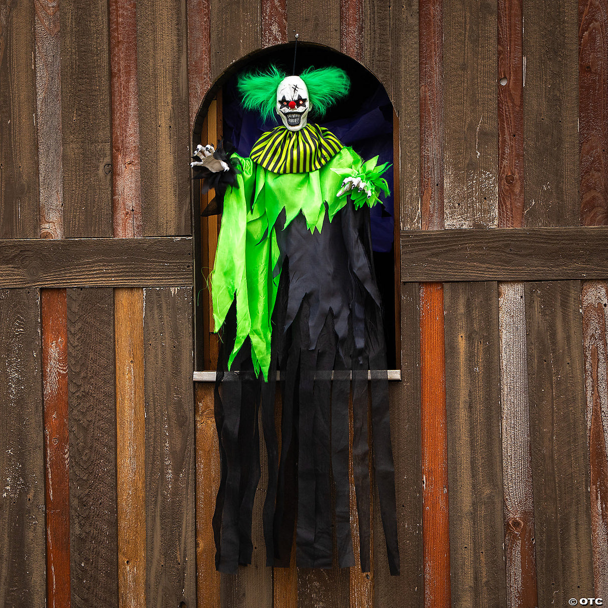 4 Ft. Hanging Animated Green & Black Clown Halloween Decoration