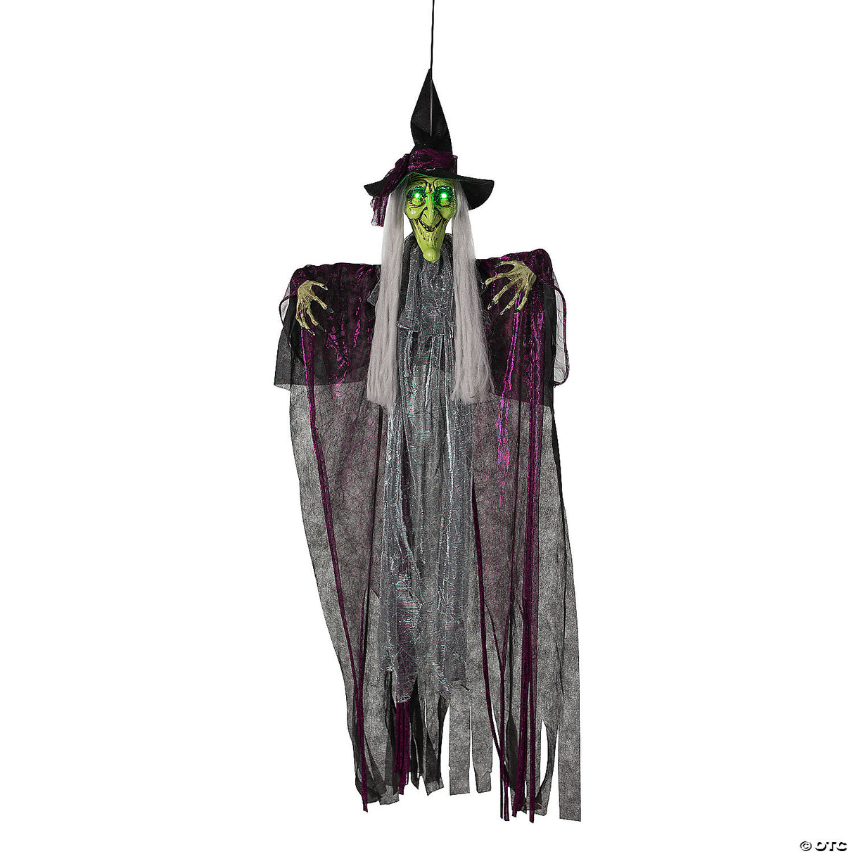 4 Ft. Hanging Animated Witch With Green Eyes Halloween Decoration