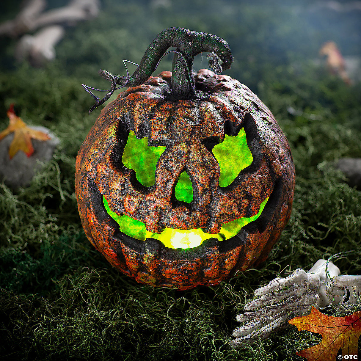 10 3/4" X 12 1/4" Light-up Talking Rotten Jack-o’-lantern Foam Halloween Decoration